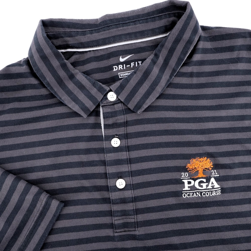 Nike Kiawah Ocean Course Dri-FIT 2021 PGA Striped Polo Shirt Black Mens XXL
